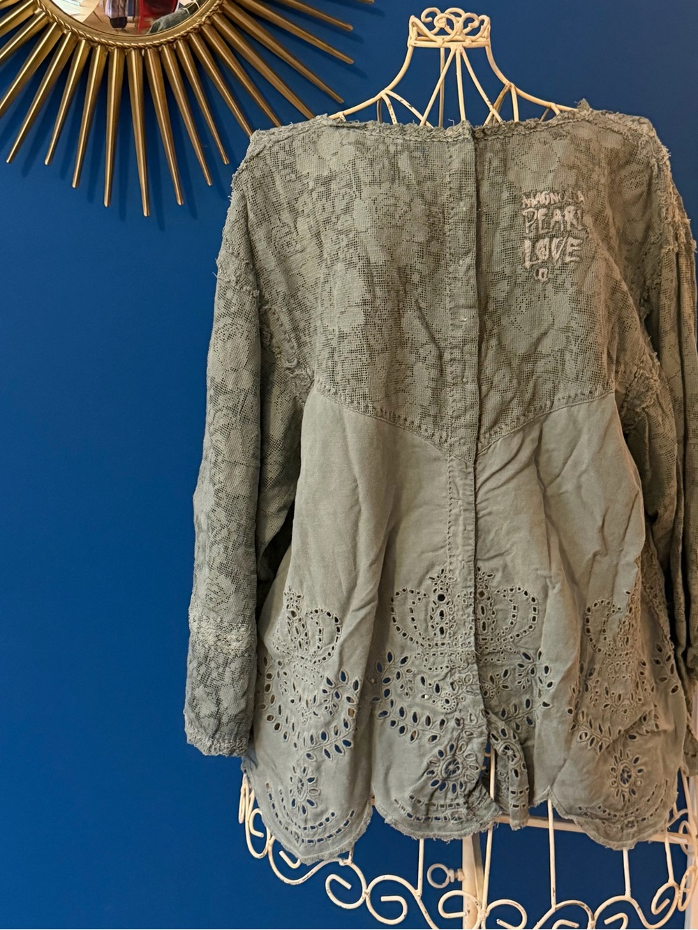 Magnolia Pearl Jodi Blouse with Lace & Eyelet in Sage - Picture 2 of 5